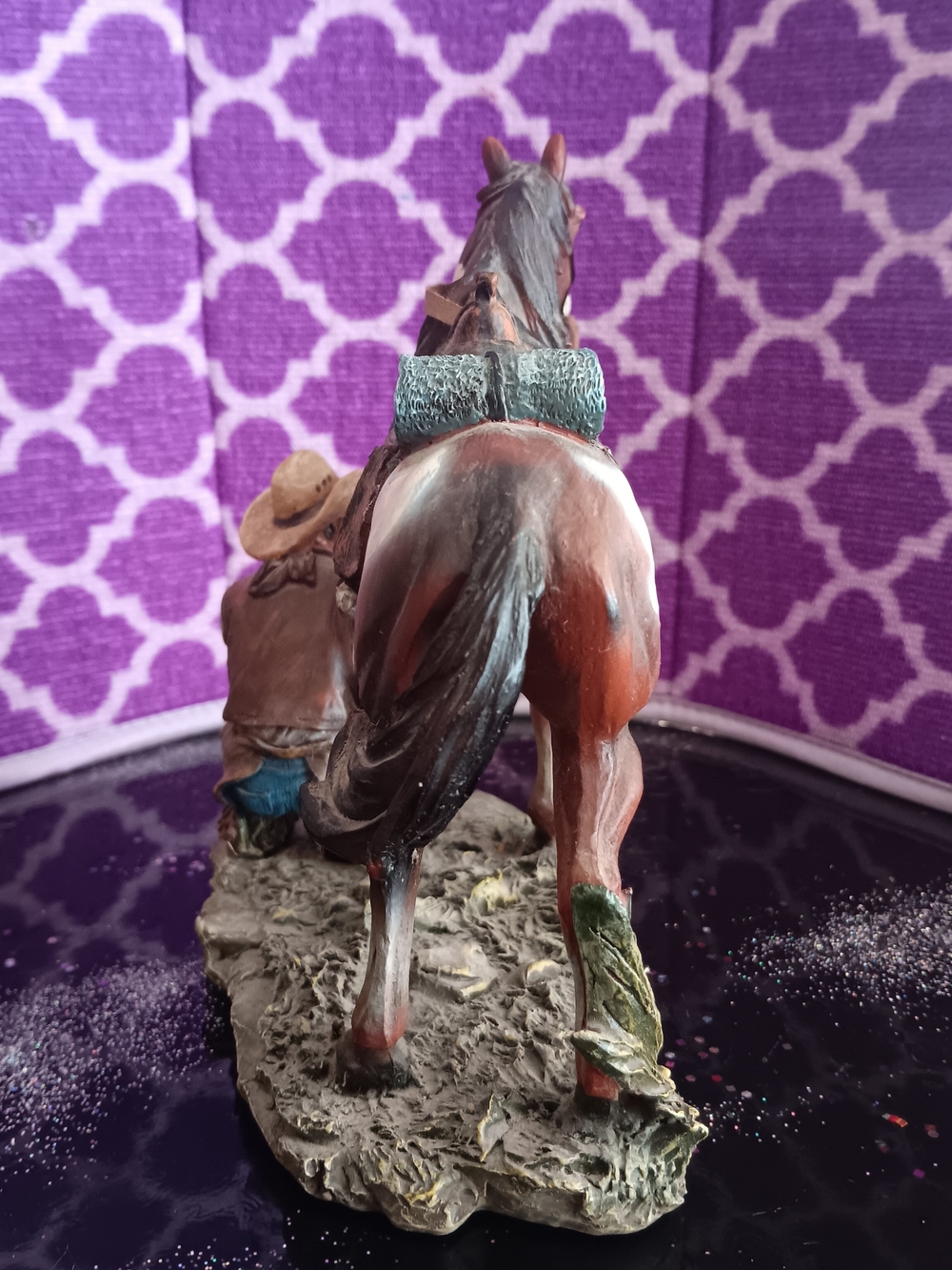 Rustic Cowboy & Horse Figurine Statue in Brown and Cream - Picture 3 of 3